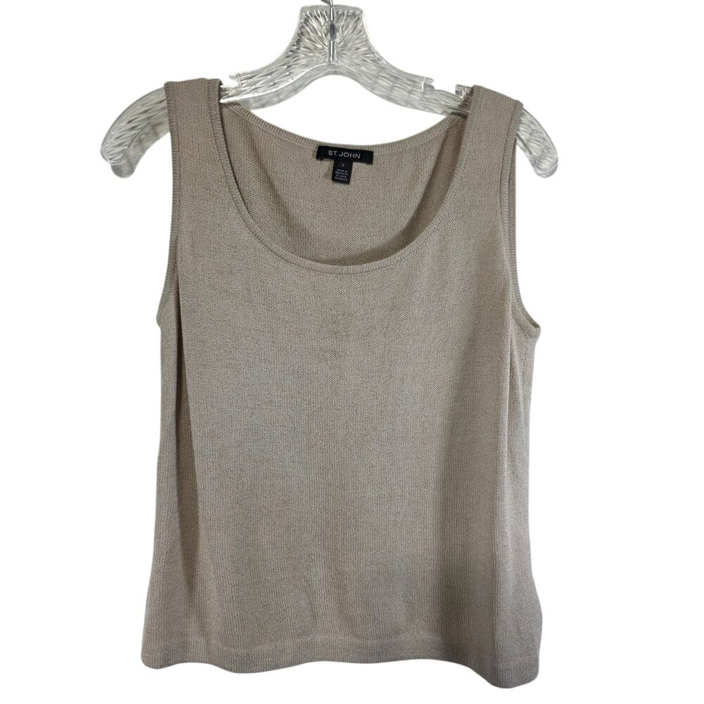St. John Womens Tan Pullover Santana Knit Tank Top Size Small